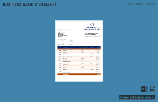 Prosperity Bancshares Inc. Firmenkontoauszug (Word- und PDF-Beispiel)